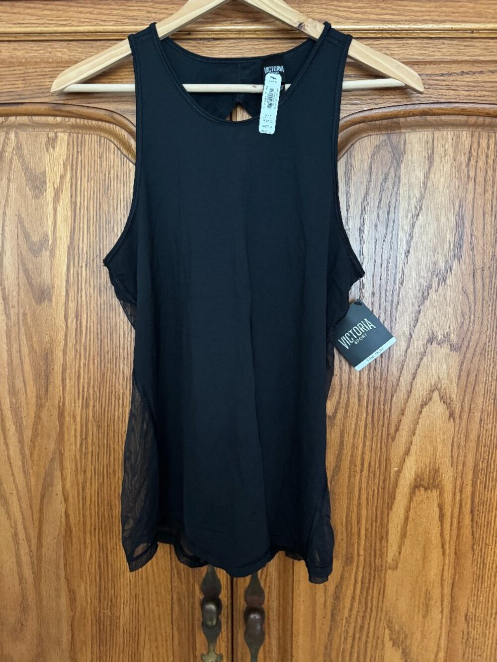 Victoria Sport Black Mesh-Panel Tank Top